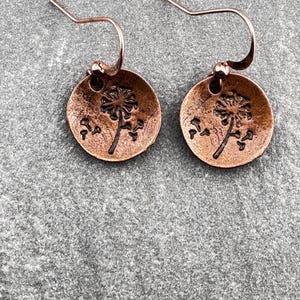 Copper Dandelion Earrings, Copper Earrings, Minimalist Earrings, Copper Jewelry, Gift for Her, Handmade Jewelry, Minimalist, Dainty Earring