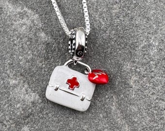 Medical Charm Necklace: Sterling Silver Box Chain, Handmade