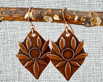 Copper Flower Earrings: Boho Statement Jewelry 1.75"