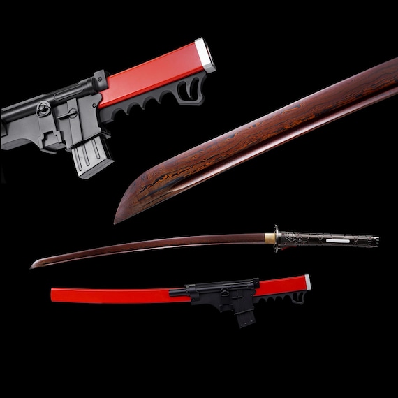 Handmade Sam's Red HF Blade Damascus Steel Murasama Katana MGS