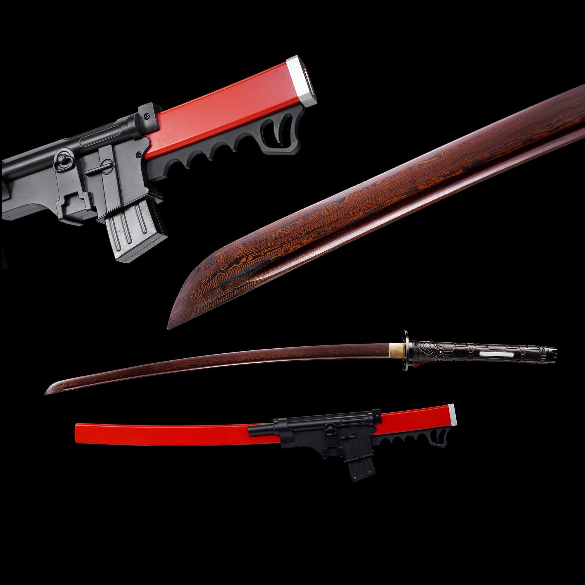 Handmade Sam's Red HF Blade Damascus Steel Murasama Katana MGS