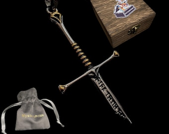 Pingente Espada Sagrada Narsil, Espada Sagrada Quebrada da Idade Média, Colar Narsil do Rei Elendil, Joias Colecionáveis e Estilosas com Caixa de Madeira