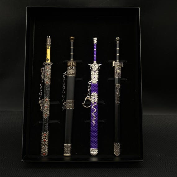 南イエメン銀？白銅？製の二重刃装飾武器 手鍛造如意剣三毒剣ミニチュア越王剣唐将軍剣古代刀冷武器コレクション