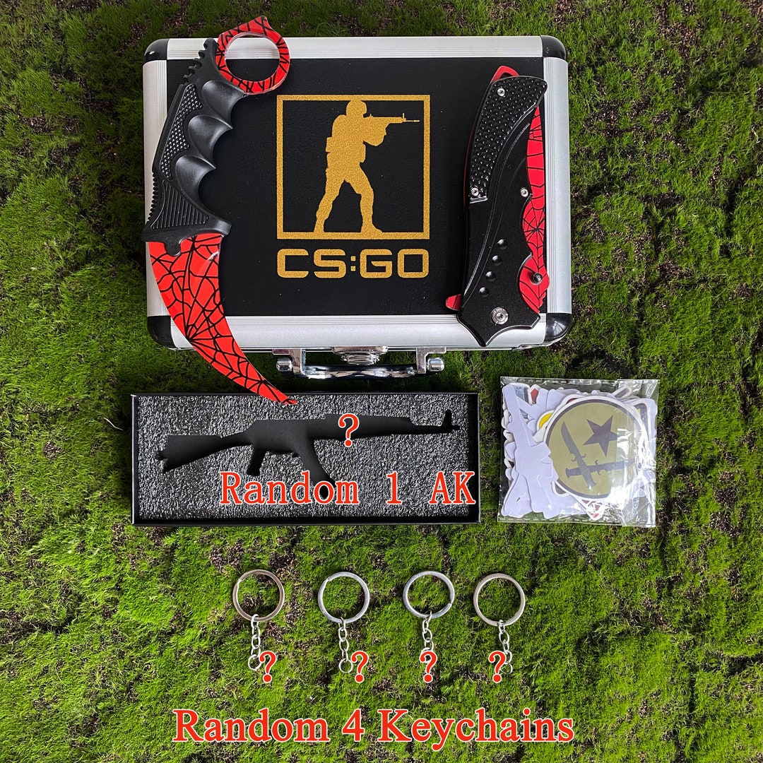 CSGO Crimson Web Gift Box Karambit Folding Knife & Random 4 Csgo Metal ...
