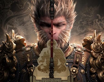 Handmade Black Myth Wukong Ruyi Jingu Bang Staff Monkey King Bar Golden Cudgel Metal Replica 35CM/13.8'' With Display Stand