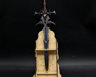 Frostmourne Sword Metal Replica Baphomet Head Sword Lich King Arthas Frostmourne Blunt Blade Prop Display Art 30CM/11.8" With Stand