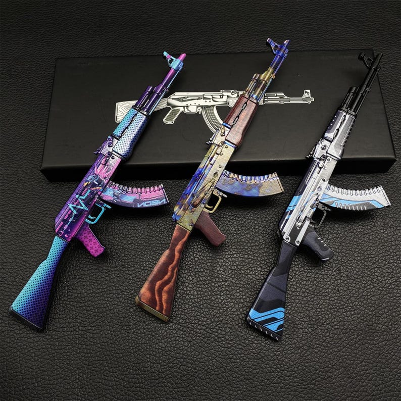 CSGO Game AK47 Neon Rider AK47 Case Geharde Vulcan Skin Model 1/6 Schaalmodel Mini Metal Replica Collection Art Gamer Gift 3-in-1-pack afbeelding 2