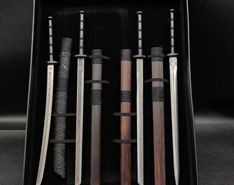 Hand-Forged Japanese Ninja Katana Ancient Han Sword Tang Saber Tang Heng Dao Tang Sword Chinese Sword With Wooden Sheath 4 In 1 Pack