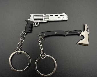 Handmade Resident Evil 9 Leon Axe Pendant Leon Revolver Keychain Metal Miniature For Game Decoration