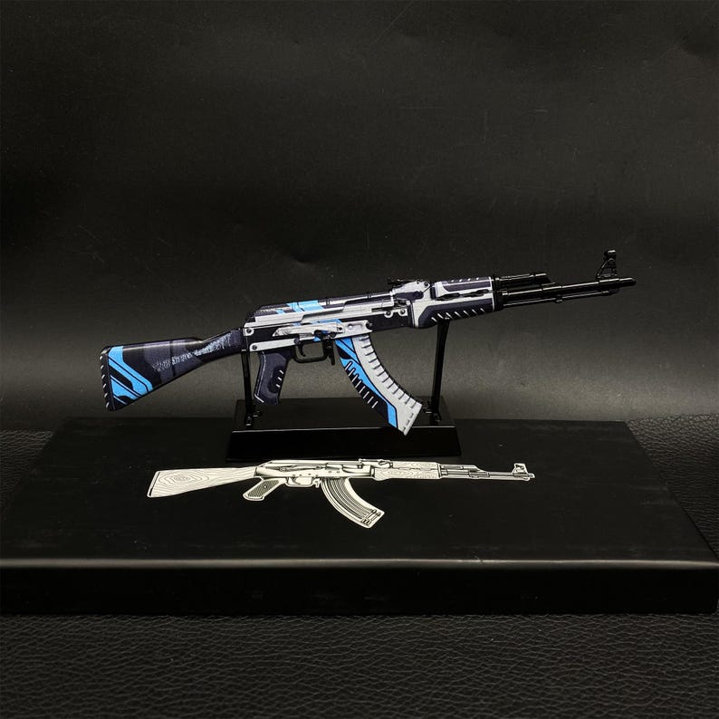 CSGO Game AK47 Neon Rider AK47 Case Geharde Vulcan Skin Model 1/6 Schaalmodel Mini Metal Replica Collection Art Gamer Gift 3-in-1-pack Vulcan & Metal Stand