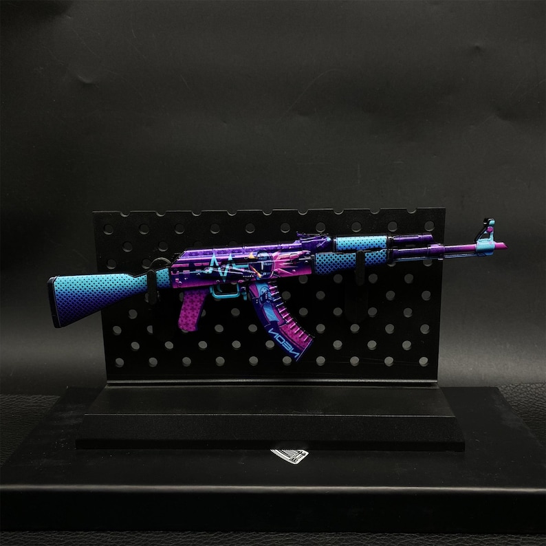 CSGO Game AK47 Neon Rider AK47 Case Geharde Vulcan Skin Model 1/6 Schaalmodel Mini Metal Replica Collection Art Gamer Gift 3-in-1-pack Neon & Plastic Stand