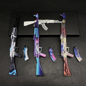 CSGO Game AK47 Neon Rider AK47 Case Geharde Vulcan Skin Model 1/6 Schaalmodel Mini Metal Replica Collection Art Gamer Gift 3-in-1-pack afbeelding 12