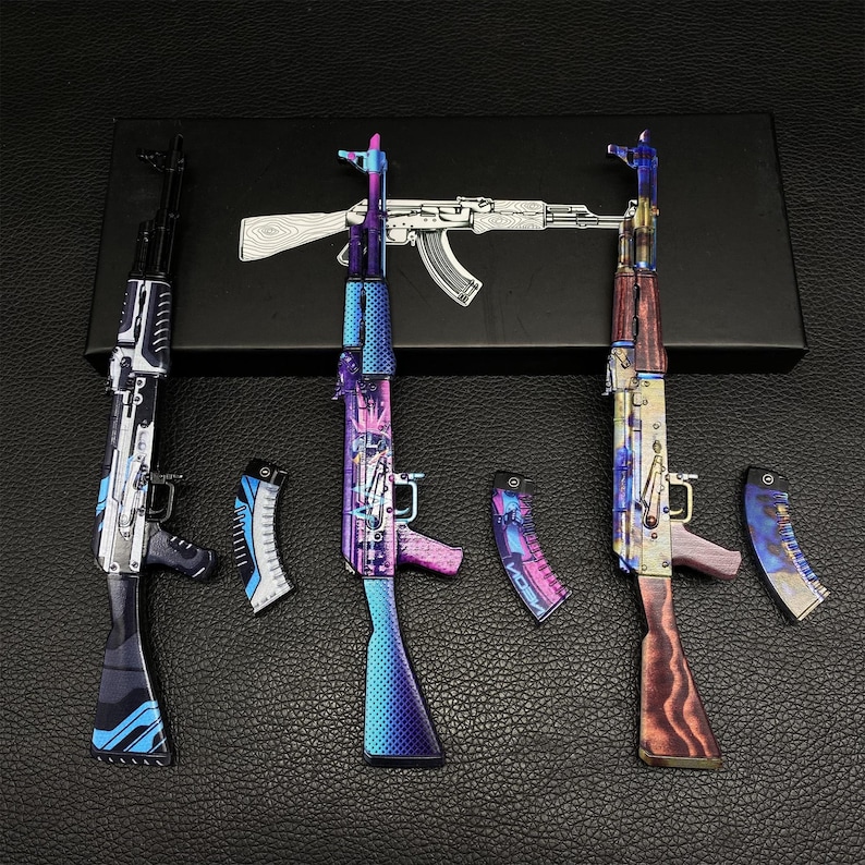CSGO Game AK47 Neon Rider AK47 Case Geharde Vulcan Skin Model 1/6 Schaalmodel Mini Metal Replica Collection Art Gamer Gift 3-in-1-pack afbeelding 12