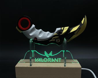 Karambit de campeones de Valorant de metal hecho a mano en la vida real, fantástico Karambit de campeones, decoración para sala de juegos con luz nocturna colorida, expositor.