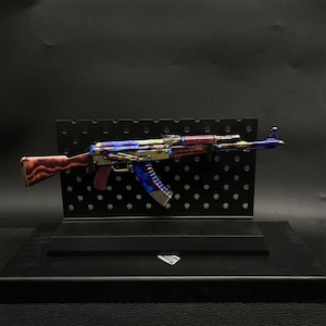 CSGO Game AK47 Neon Rider AK47 Case Geharde Vulcan Skin Model 1/6 Schaalmodel Mini Metal Replica Collection Art Gamer Gift 3-in-1-pack Case H&Plastic Stand