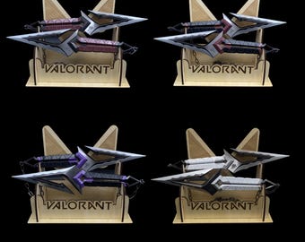 Hand-Forged Kuronami No Yaiba Metal Replica: Valorant Kunai Knife with Wooden Stand