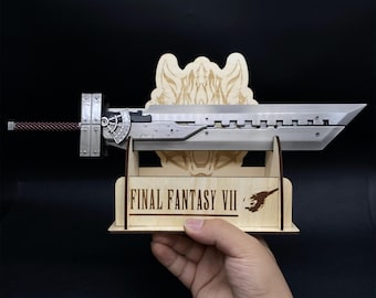 Handmade Cloud Fusion Sword Metal Replica Cloud Strife's Fusion Sword Miniature FF7 Cosplay Prop Gamer Room Decor 35CM/13.8" With Stand