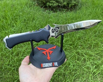 Handcrafted Re4 Krauser Knife Replica: Metal Cosplay Prop with Display Stand