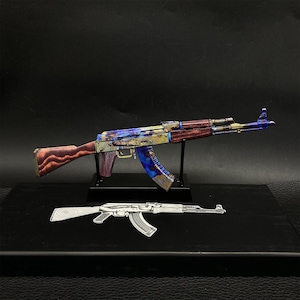 CSGO Game AK47 Neon Rider AK47 Case Geharde Vulcan Skin Model 1/6 Schaalmodel Mini Metal Replica Collection Art Gamer Gift 3-in-1-pack Case H &Metal Stand