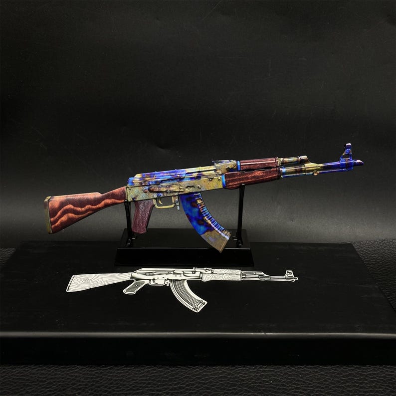 CSGO Game AK47 Neon Rider AK47 Case Geharde Vulcan Skin Model 1/6 Schaalmodel Mini Metal Replica Collection Art Gamer Gift 3-in-1-pack Case H &Metal Stand