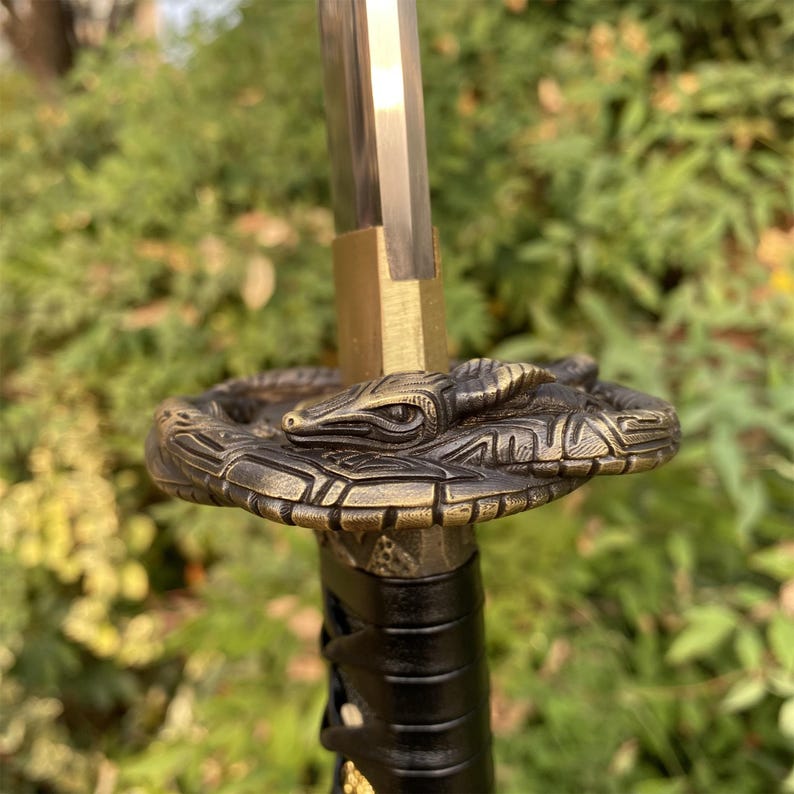 Handgefertigt Drachen Tsuba Katana Skyrim Oblivion Klassische Klinge Schwert Akavir Krieger Katana Für die Sammlung Bild 12