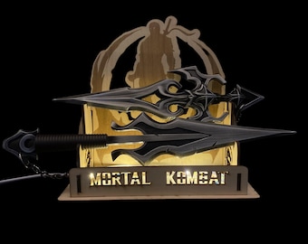 Hand-crafted IRL Mortal Kombat Scorpion Kunai Metal Replica Scoprion Knife Gamer Fantastic Room Decoration With Lighting Display Stand