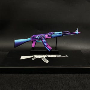 CSGO Game AK47 Neon Rider AK47 Case Geharde Vulcan Skin Model 1/6 Schaalmodel Mini Metal Replica Collection Art Gamer Gift 3-in-1-pack Neon & Metal Stand