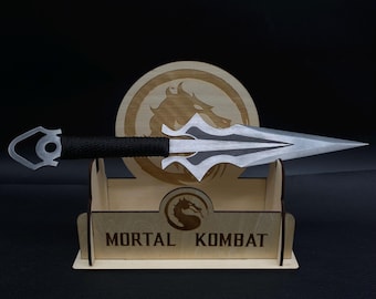 Hand-Forged Steel Scorpion Kunai MK Scorpion Kunai Knife MK Cosplay Prop Japanese Ninja Collection Game Scorpion Spear 31CM/12.2&quot; With Stand