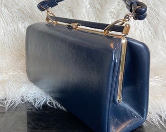 navy blue patent leather purse
