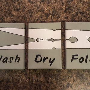 Wash, Dry, Fold - 3 Canvas, Handpainted, Laundry Sign