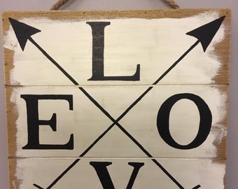 Love and Arrows Hand Painted Wooden Sign