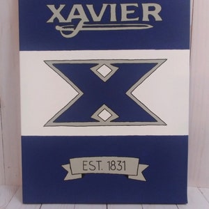 Xavier University hand painted canvas sign