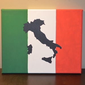 Italian flag and silhouette of Italy 10&quot; x 8&quot; canvas