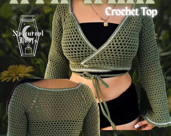 Nyx Crochet Wrap Pattern, No-Sew Top-Down: Bell Sleeve Top, Custom Size XS-6XL (PDF Pattern)