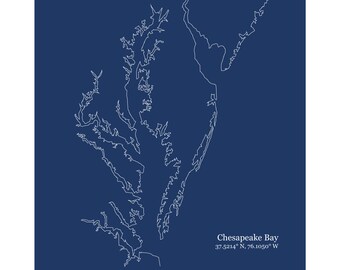 Chesapeake Bay, Baltimore, Maryland Print, Maryland Coastline, Coastal Map, Digital Print