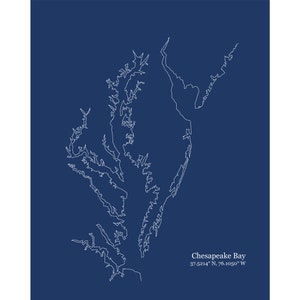 Chesapeake Bay, Baltimore, Maryland Print, Maryland Coastline, Coastal Map, Digital Print
