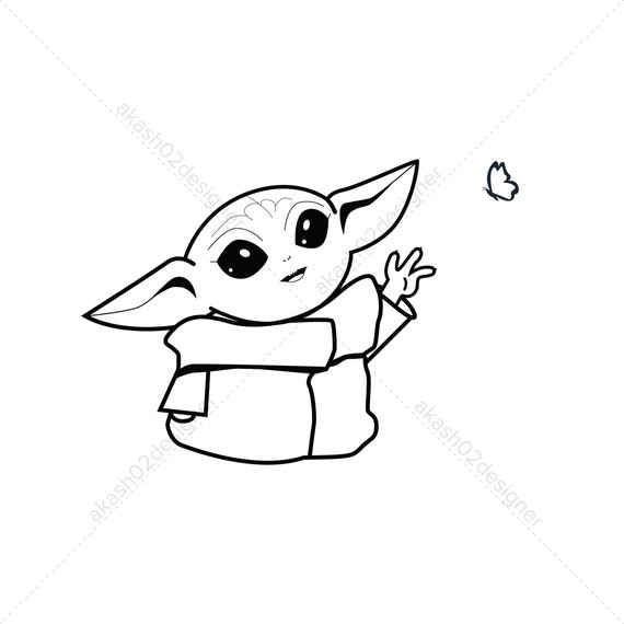 Download Super cute baby Yoda catching butterfly svg png AI EPS | Etsy