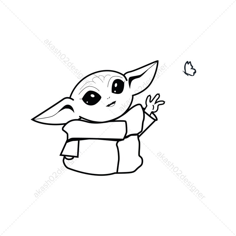 Download Super cute baby Yoda catching butterfly svg png AI EPS | Etsy
