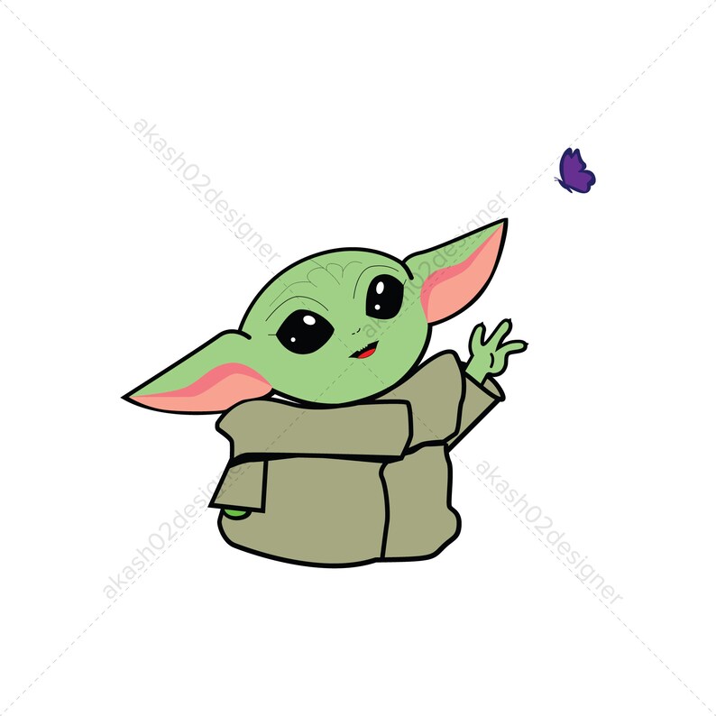 Super cute baby Yoda catching butterfly svg png AI EPS Etsy