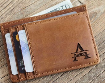 Portafoglio sottile in pelle personalizzato - Porta carte RFID minimalista per fidanzato, marito, papà - Regalo per la festa del papà