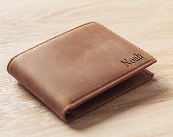 Portafoglio da uomo in pelle personalizzato con RFID e 2 finestre per documenti, regalo di anniversario per lui