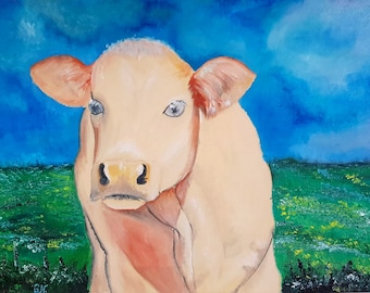 Het Olieverfverf van de koe, Origineel Olieverfschilderij van een Koe, Het schilderen van het vee, De Koe Koe koe, het schilderen van de landbouwbedrijf, Het schilderen van de landbouwbedrijf,