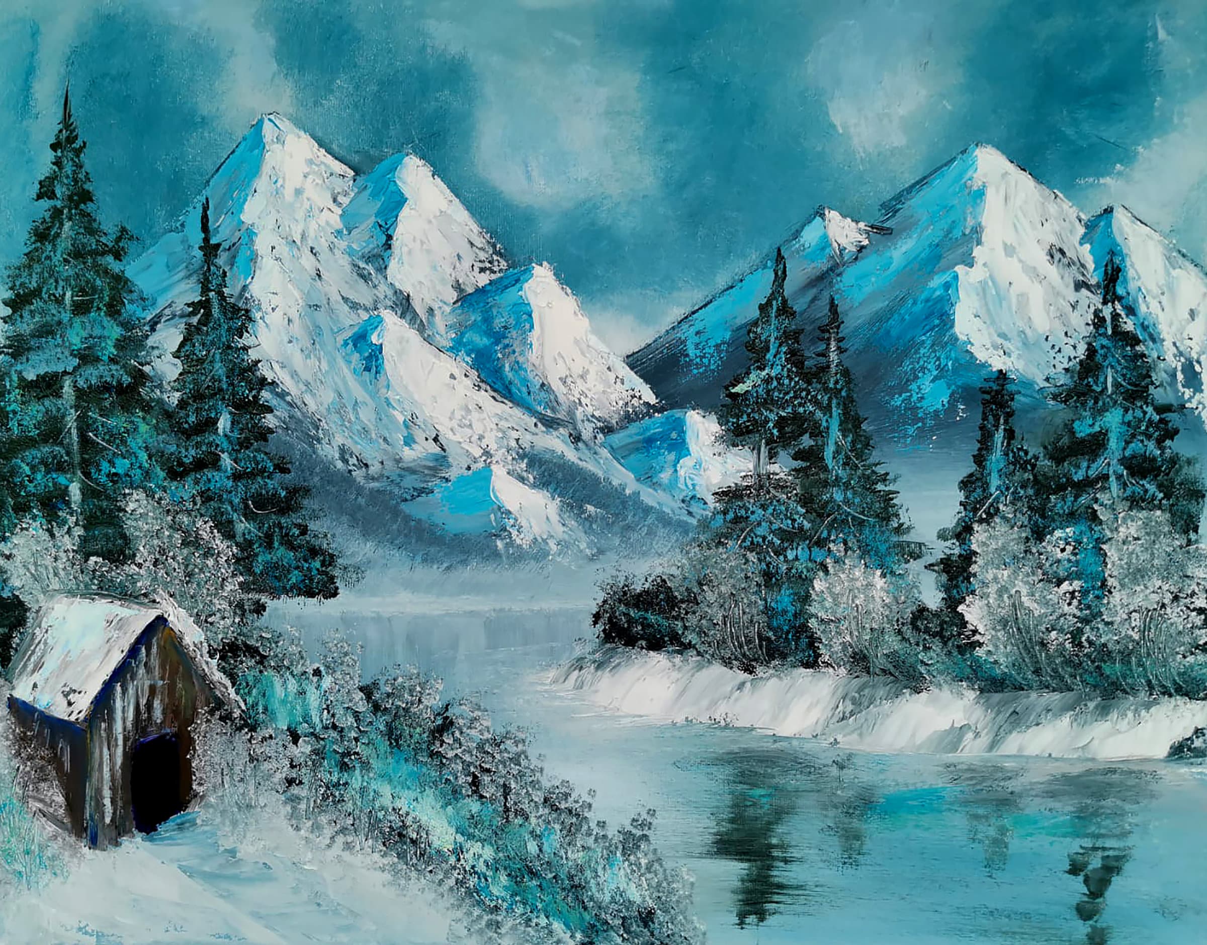絵画 Winter Mountains Painting Winter Landscape, Oil Painting Nature, Winter Mountains