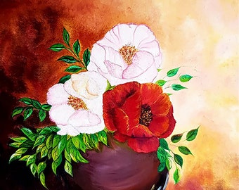 絵画 Oil painting of beautiful flowers. Original Oil Painting Flowers, Canvas Decor Wall, Good Ideas