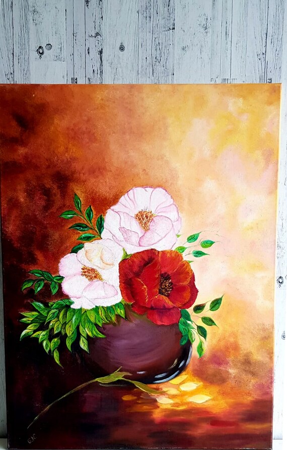 絵画 Oil painting of beautiful flowers. Original Oil Painting. Flowers for Your Beloved. A Perfect