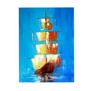 Original Oil Painting, Ship Artwork for Gift Idea, Oil Painting Sea, Oil Painting Ship, Ocean Style in nature for decor home, Sailing ship