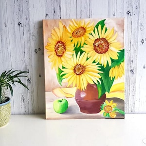 Original Oil Painting Sunflower, Sunflower Wall Art, Sunflower Home Decor, Landscape Art Sunflower Canvas Art