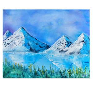 Oil Painting View of Mountain, Oil Painting Mountain Landscape View Original Painting,  Art Gift Home Decor, Mountain lake Painting