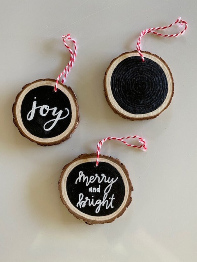 Custom Calligraphy Christmas Ornaments Wood Slice Ornaments Etsy