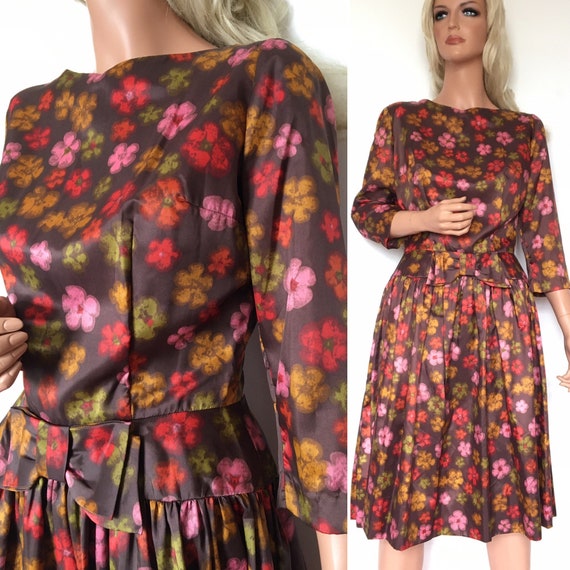 VINTAGE 1950s Carole King Original Floral bow dres